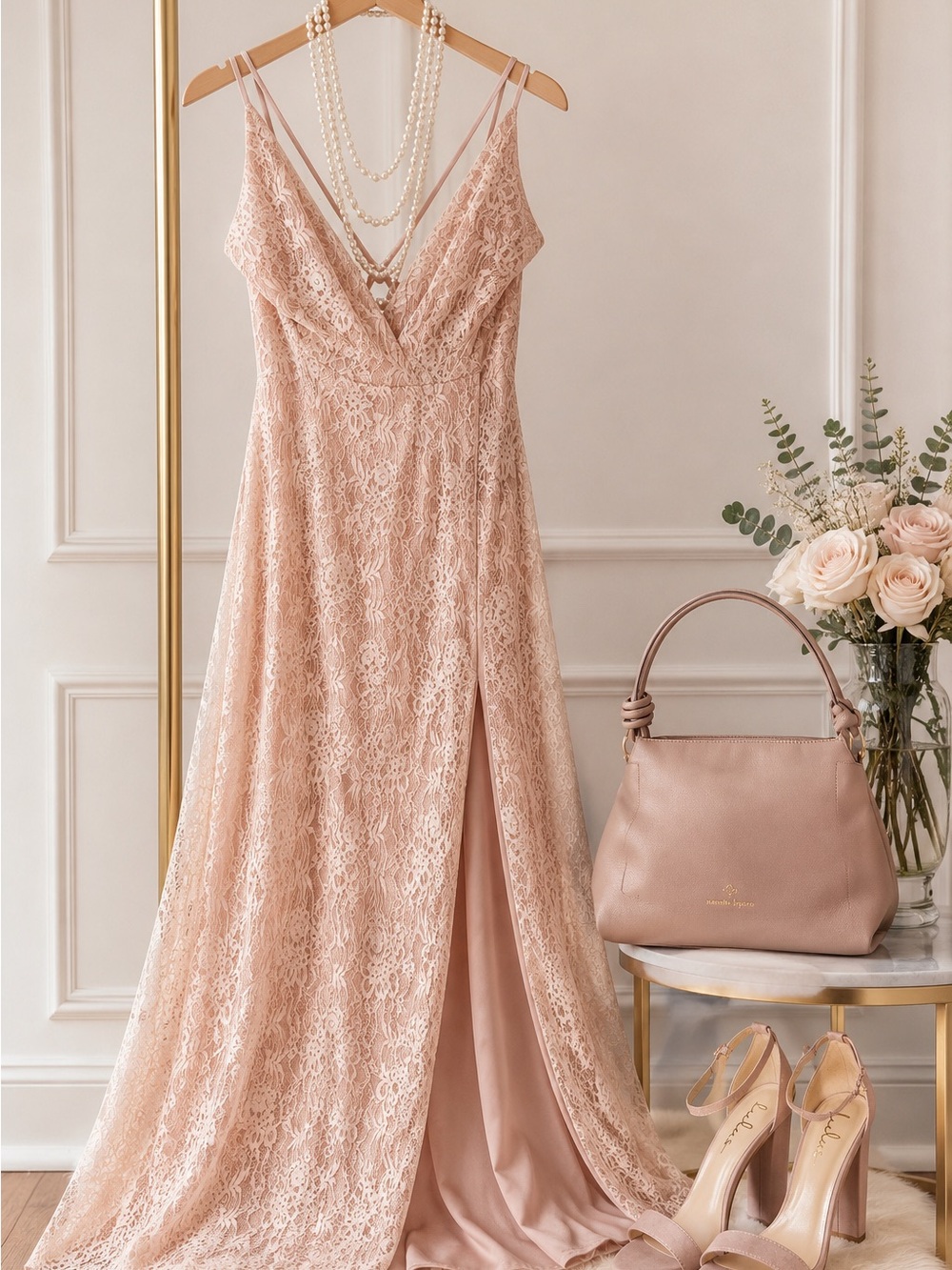Lulus Blush Lace Maxi Dress XL Romantic Goddess Gown Wedding Guest Formal